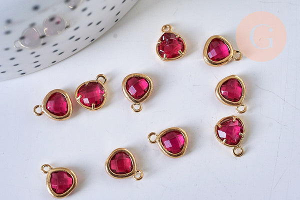 EP-Pendentif triangle cristal de bohème rouge rubis facetté laiton doré 11mm, x1 (G6116)