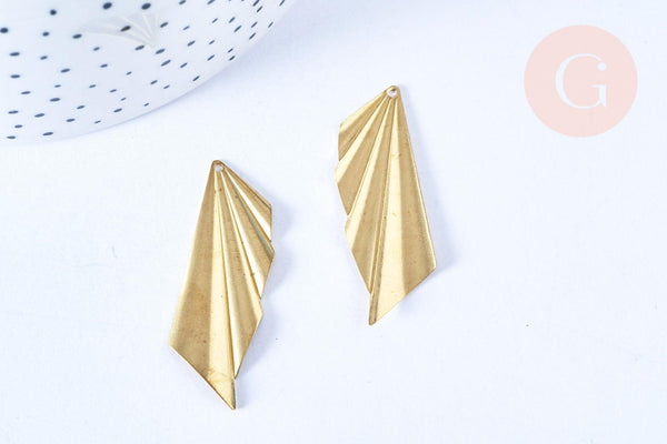 EP Pendentif triangle éventail laiton brut 42x14mm, x1 (G6431)