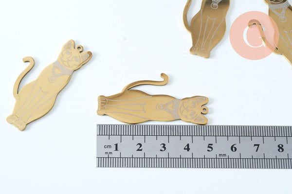 EP-Pendentifs chat égyptien acier doré inoxydable 48mm, x1 G6018
