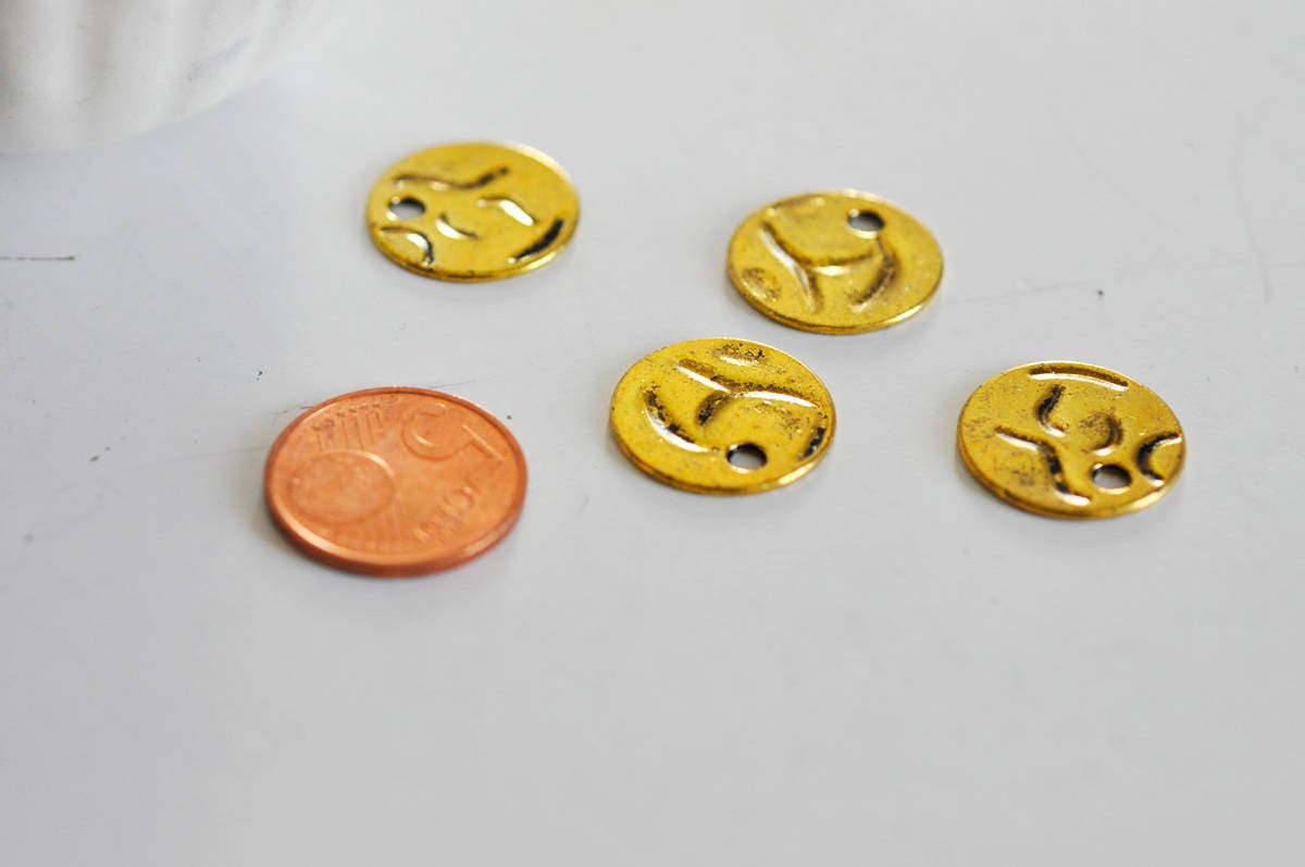 EP Pendentifs médailles rondes doré, fournitures créatives, apprêt doré, sans nickel,médaille dorée, médaille ronde,19mm, x 5