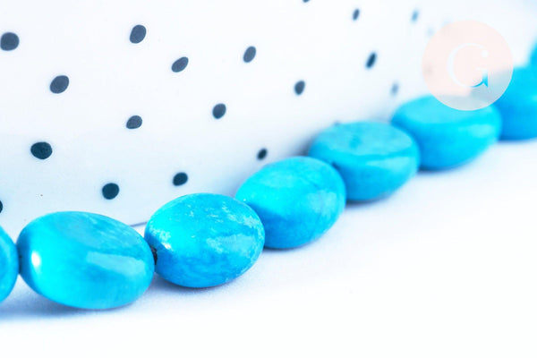 EP Perle Howlite ovale teintée turquoise naturelle 11mm,perle pierre howlite naturelle ,le fil de 40cm