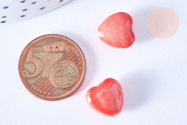 EP Perle coeur porcelaine rouge, perle céramique, fabrication bijoux amour et amitié, 12mm, x5 G3494