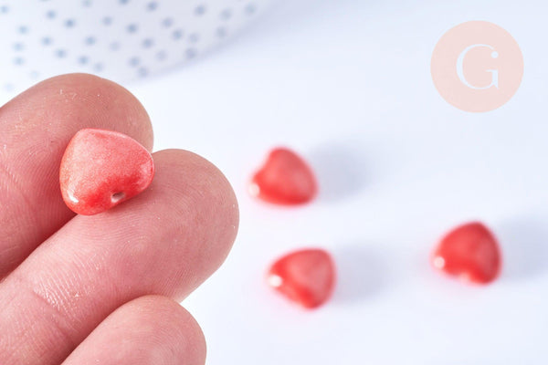 EP Perle coeur porcelaine rouge, perle céramique, fabrication bijoux amour et amitié, 12mm, x5 G3494