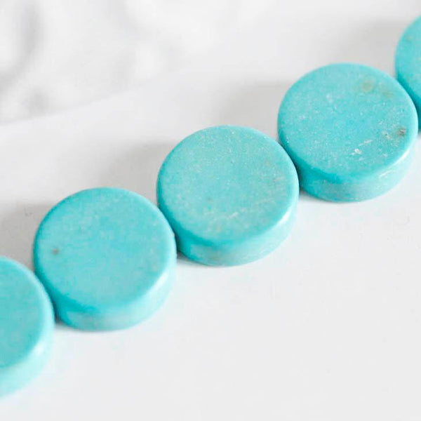 EP Perle disque howlite turquoise, howlite naturelle,perle turquoise,perle pierre,10mm,fil de 40 perles-G1018