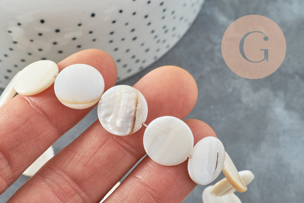 EP-Perle disque nacre blanche naturelle 15mm, x1 fil de 38cm (G2730)