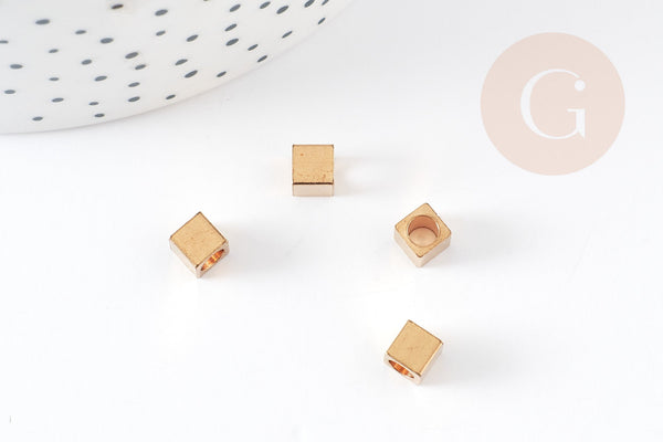 EP-Perle intercalaire carré laiton brut, perle laiton, perles doréeslaiton brut,5mm, x100 (61.3gr) G1976