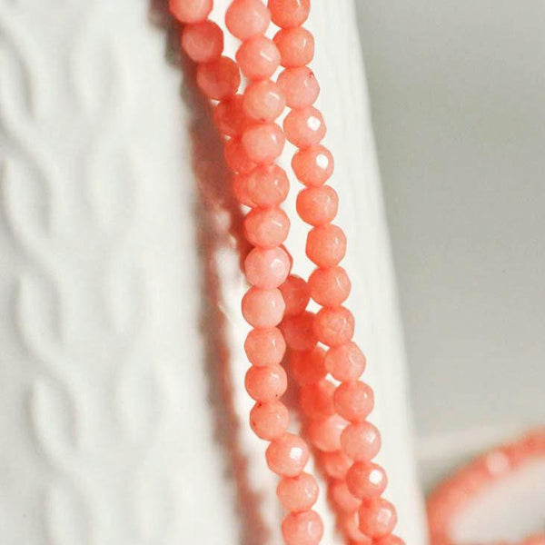EP Perle jade rose corail naturel 4mm,fil de 91 perles (G3003)