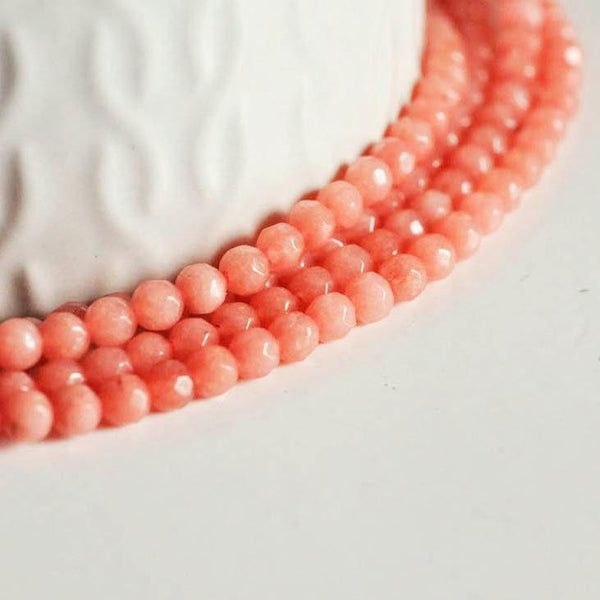 EP Perle jade rose corail naturel 4mm,fil de 91 perles (G3003)
