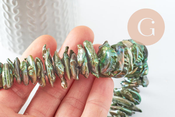 EP-Perle keshi naturelle noire 18-30mm, perle chips eau douce percé, x1 fil de 40cm (G9522)