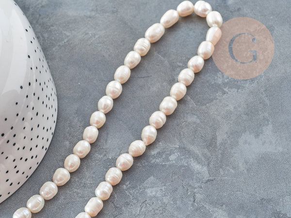 EP Perle naturelle blanche ovale eau douce 8-14mm, perle de culture percée , le fil de 35 cm, x1 G1937