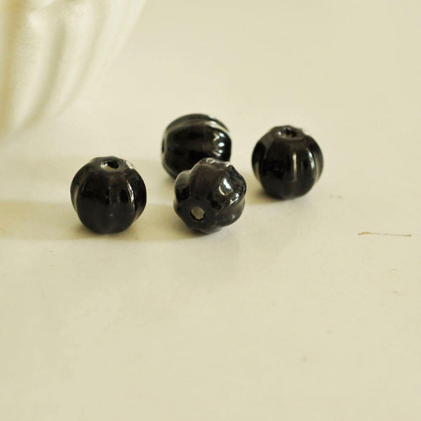 EP-Perle porcelaine noire striée 13mm, x5 G1888