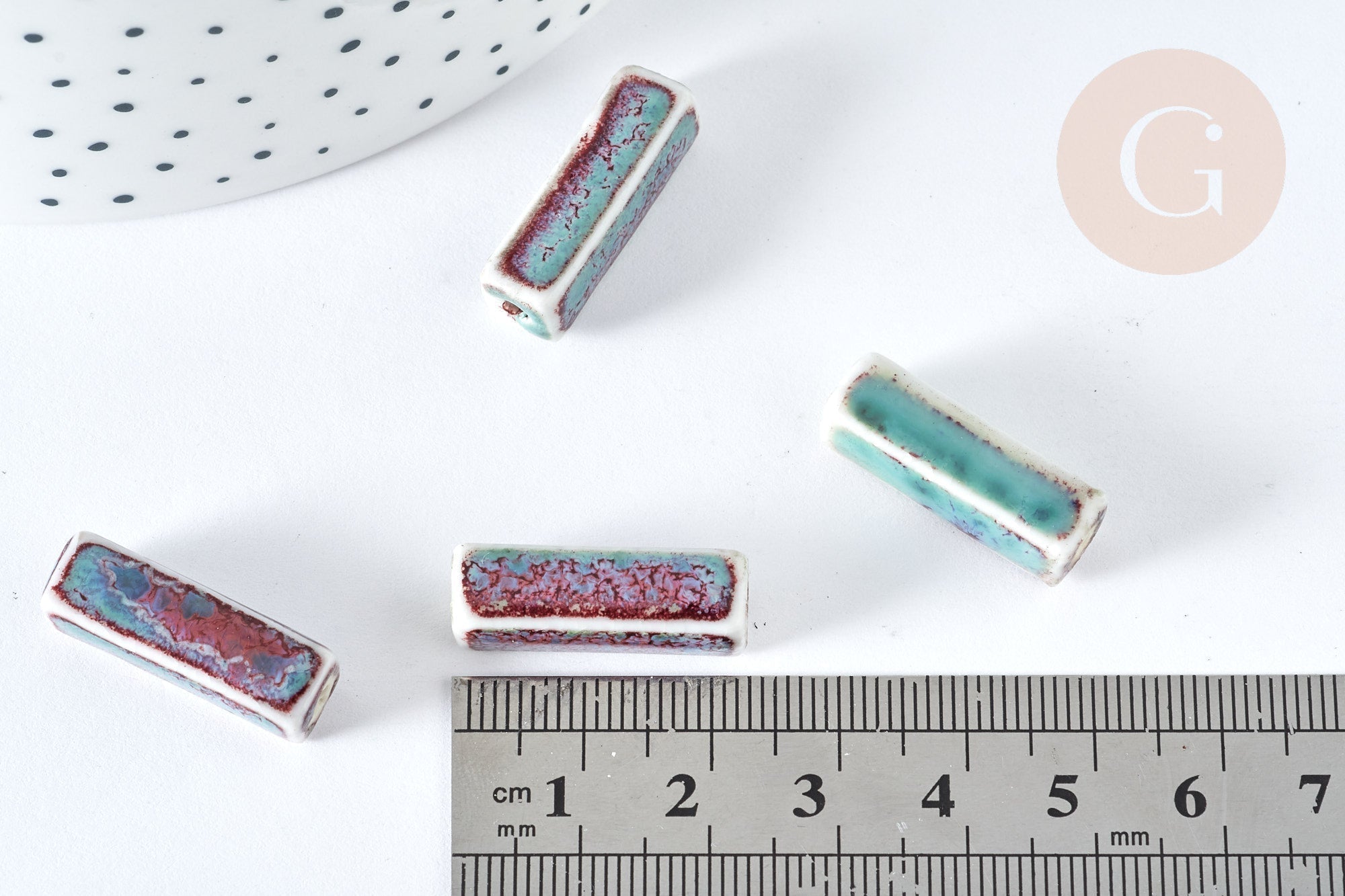 EP Perle porcelaine rectangle bleu clair 25~29mm,création bijoux céramique, x 5 G7480