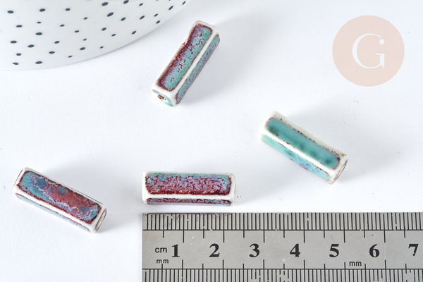 EP Perle porcelaine rectangle bleu clair 25~29mm,création bijoux céramique, x 5 G7480