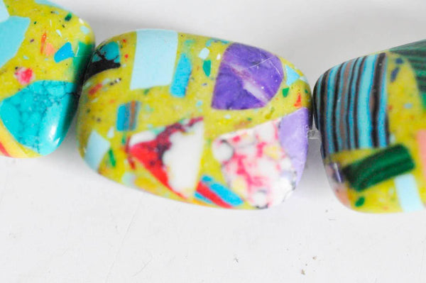 EP Perle resine rectangulaire multicolore 20x15mm, x1 fil de 18 perles,G2514