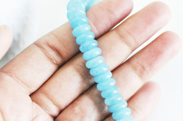 EP Perle rondelle jade bleu ciel,perle jade,pierre naturelle,jade naturel,perle pierre,perle facette,jade,10x5.5mm,fil 75 perles G5219