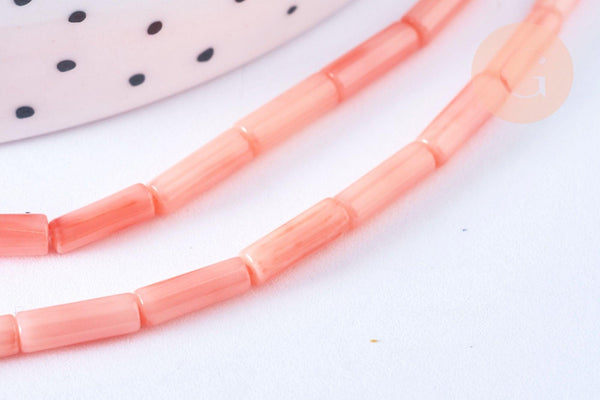 EP Perle tube bambou de mer rose, perle imitation corail pour fabrication bijoux en bambou de mer naturel, fil de 40cm G6591