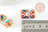 Perle tube talisman oeil protecteur émail multicolore laiton doré 21mm, perle dorée bijoux chance, x1 G9414