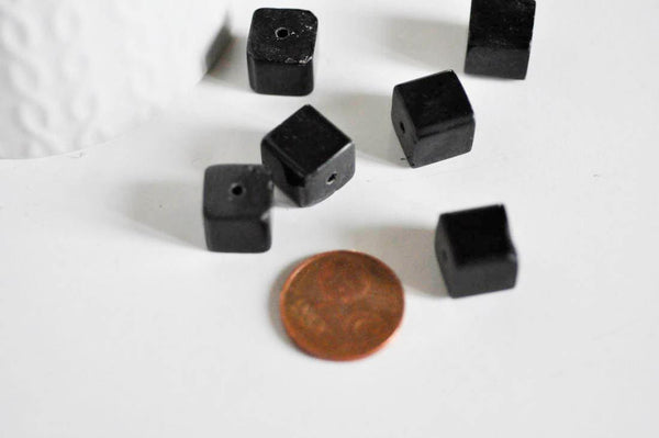 EP Perles carrées noires, fourniture créative, perles verre tchèque, perles verre, verre noir, creation bijoux, lot 5 perles,11mm-G2196