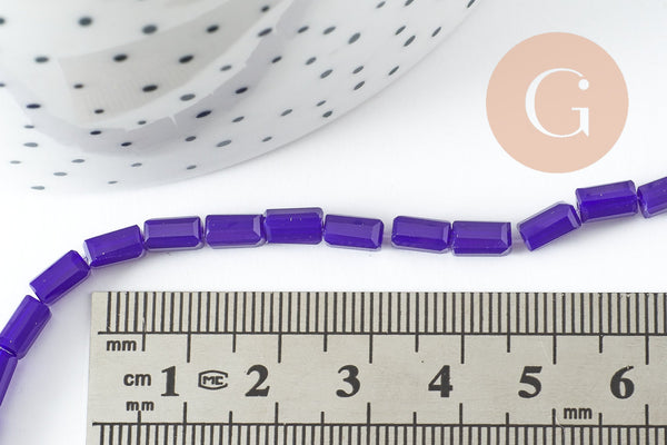 EP-Perles facette rectangulaire verre bleu foncé 7mm, x1 fil de 40cm (G4690)