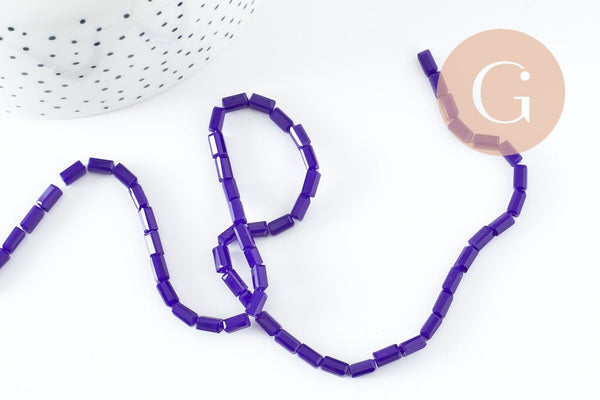 EP-Perles facette rectangulaire verre bleu foncé 7mm, x1 fil de 40cm (G4690)