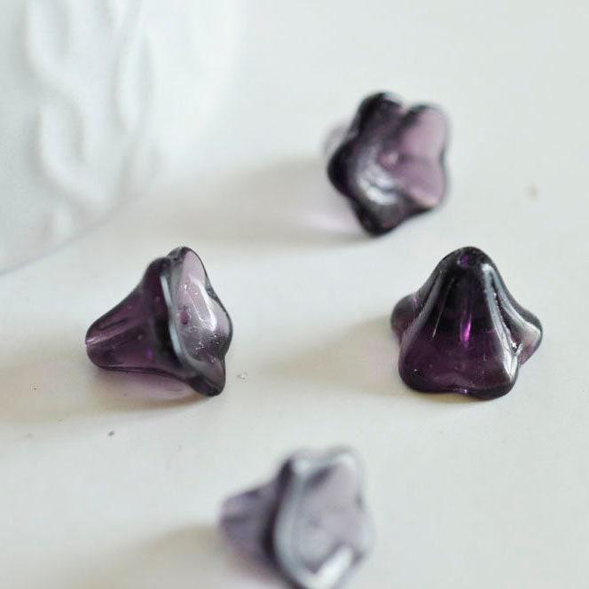 EP Perles fleur violette, fourniture créative, perles verre tchèque, perles fleur, verre violet, creation bijou, lot 20 perles,11mm-G885