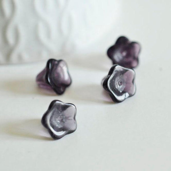 EP Perles fleur violette, fourniture créative, perles verre tchèque, perles fleur, verre violet, creation bijou, lot 20 perles,11mm-G885