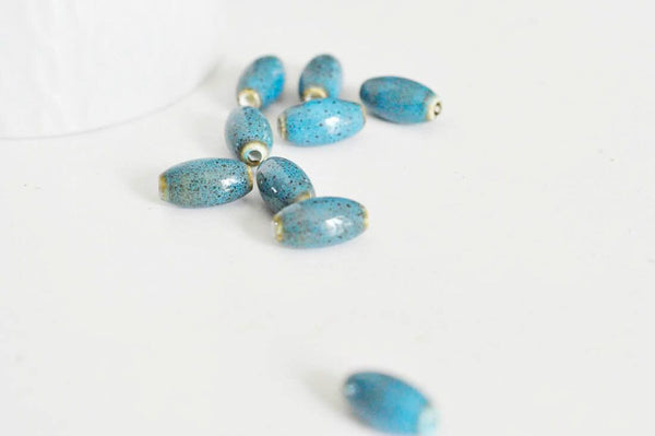 EP Perles ovales porcelaine bleue,perles céramique, porcelaine émaillée,perle ovales, création bijoux, 1.6cm, x5 G1948