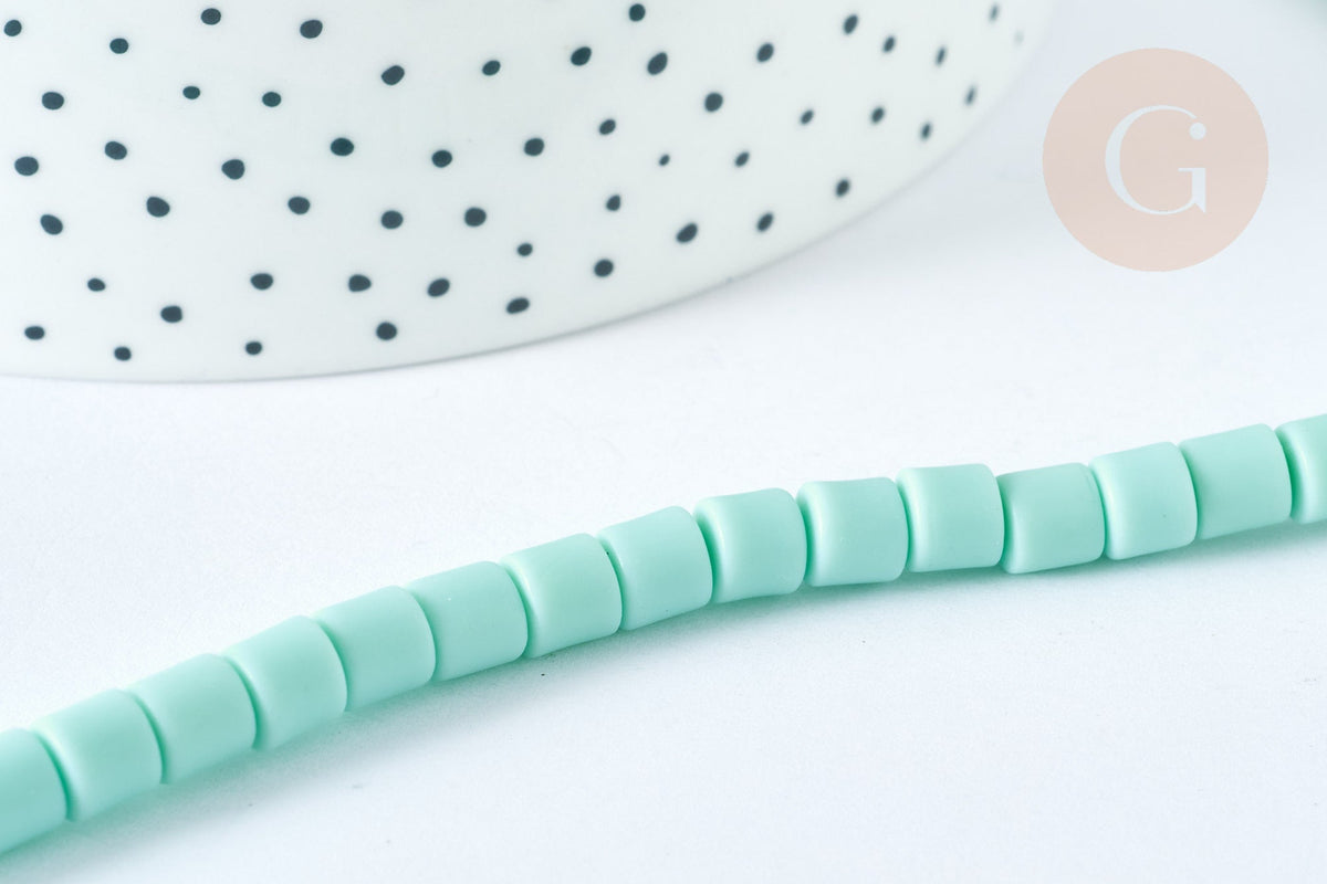 EP-Perles polymère tube Turquoise 6.5x6 mm,x1 fil de 40cm G7198