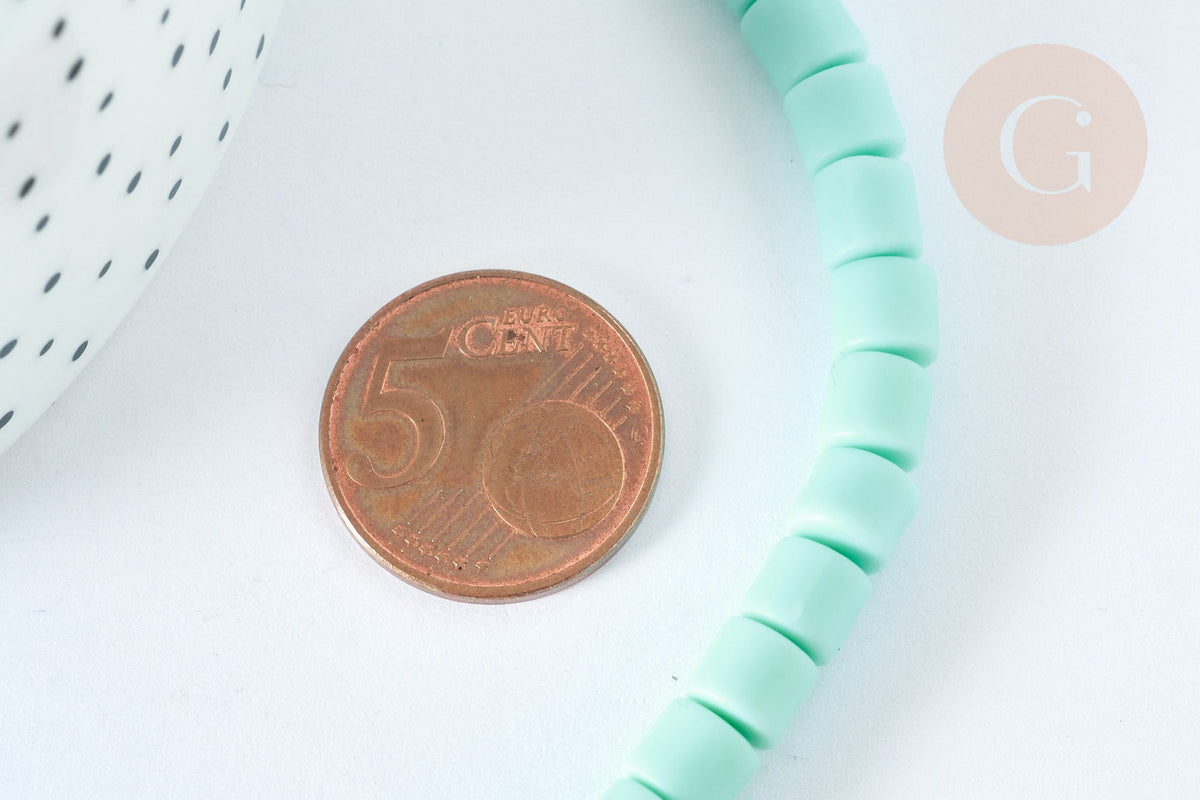 EP-Perles polymère tube Turquoise 6.5x6 mm,x1 fil de 40cm G7198