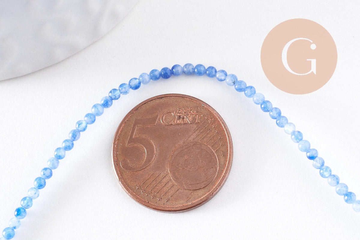 Perles jade bleu 2mm, jade naturel, perle pierre,fournitures créatives, pierre précieuse,perles bijoux,2mm,fil de 40 cm-(G1125)