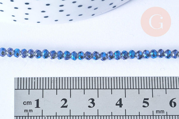 EP-Perles toupies cristal bleu irisé 3.5x2.5mm, perles bijoux, perle cristal,Perle verre facette,création bijoux, fil 25.4cm G6752