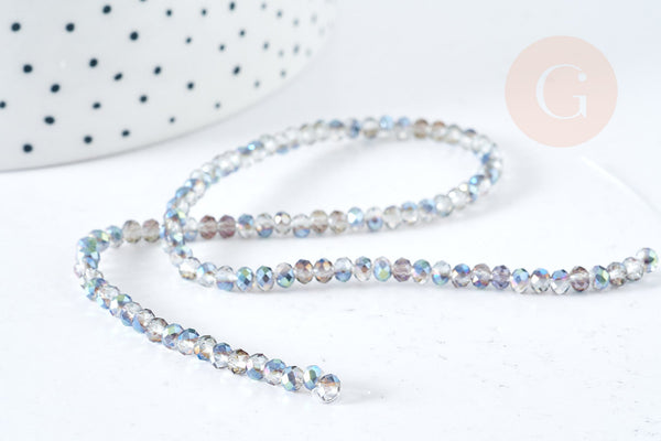 EP-Perles toupies cristal gris transparent irisé gris 3.5x2.5mm, perles bijoux, perle cristal,Perle verre facette, fil 25.4cm G8594