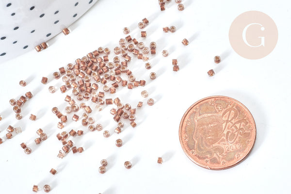 EP-Perles tube verre marron transparent façon Delica miyuki, x1 sachet de 8g (G7778)