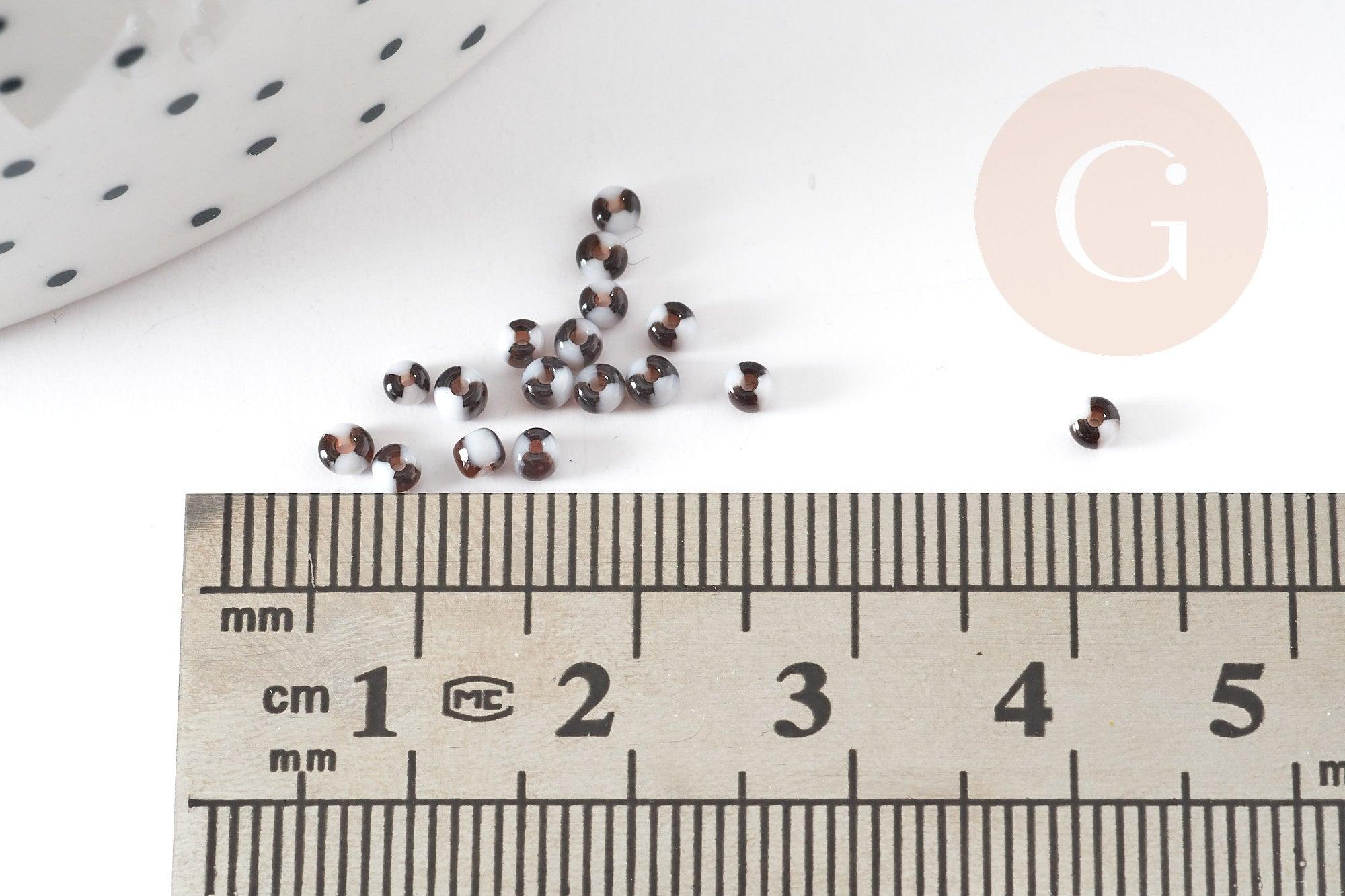 Petite Perle rocaille rayé noir blanc,perle rocaille multicolore, perle multicolore,perle africaine,1.5x2mm, x 10gr (G3286)