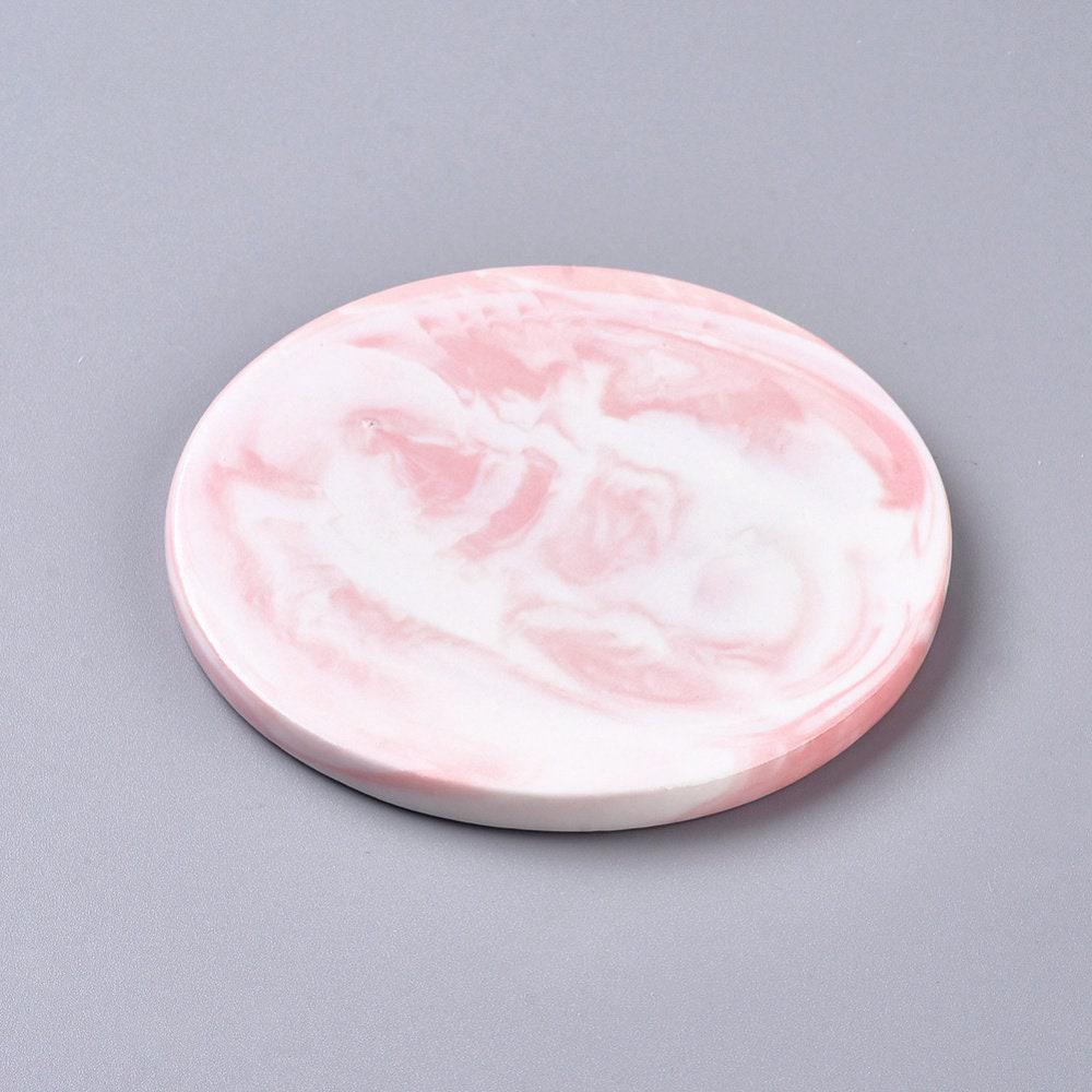 EP Plateau rond porcelaine Marbre rose et blanc, présentoir bijoux, un support décoratif minimaliste pour poser vos bijoux,9.6cm, x1 G5094