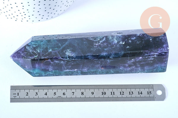 EP - Pointe fluorite naturelle 16.5cm, pointe hexagonale fluorite, pierre semi-precieuse, séance lithothérapie, la pièce G5767