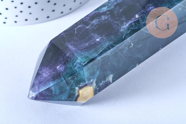 EP - Pointe fluorite naturelle 16.5cm, pointe hexagonale fluorite, pierre semi-precieuse, séance lithothérapie, la pièce G5767