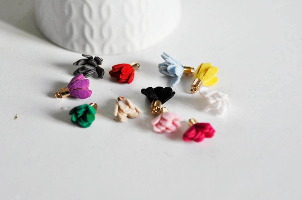 EP-Pompon fleur suédé dorée 17mm, x5 (G0758)