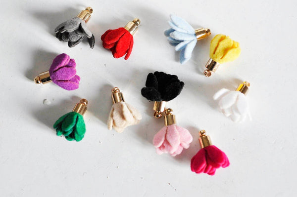 EP-Pompon fleur suédé dorée 17mm, x5 (G0758)