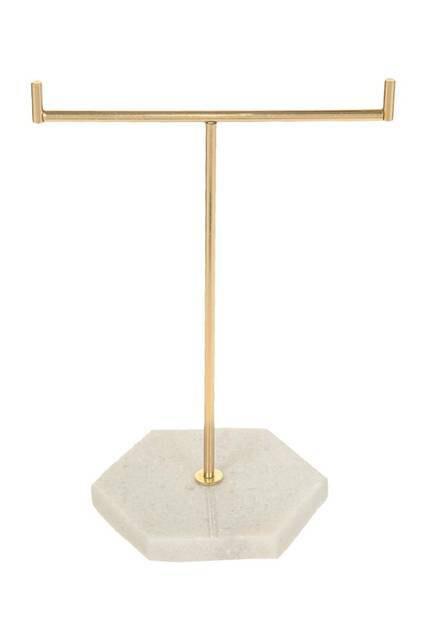 EP Présentoir Bijoux Marbre et métal, présentoir bijoux, support minimaliste, accroche bijoux,rangement bijoux, doré ou cuivre, 22.5cm-G625