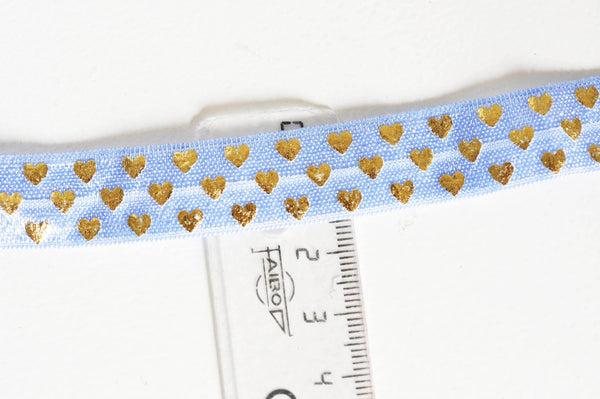 EP Ruban élastique bleu coeurs or EFJF 16mm,1 mètre-G1522