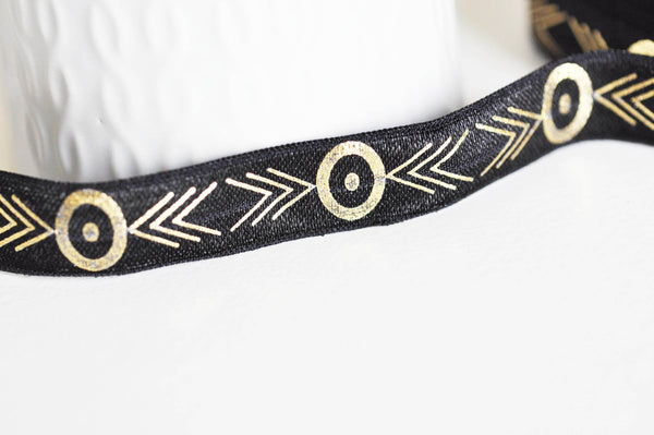 EP Ruban élastique motif Aztèque or EFJF, fabrication bijoux, bracelet EVJF,ruban mariage,fourniture créative,scrapbooking,16mm,1 mètre-G1578