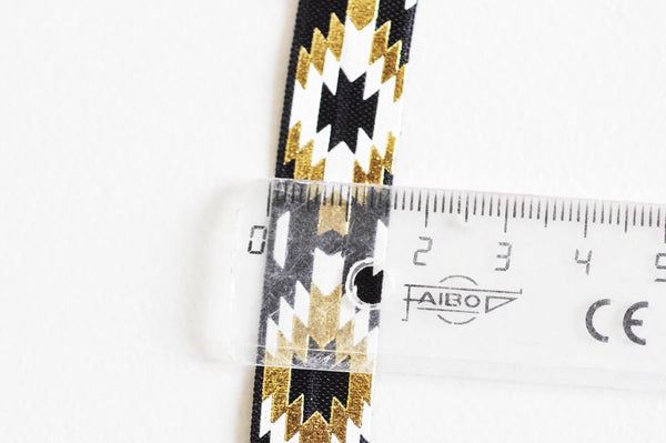 EP-Ruban élastique motif Aztèque or noir EFJF, fabrication bijoux, bracelet EVJF,ruban mariage,scrapbooking,16mm,1 mètre-G1579