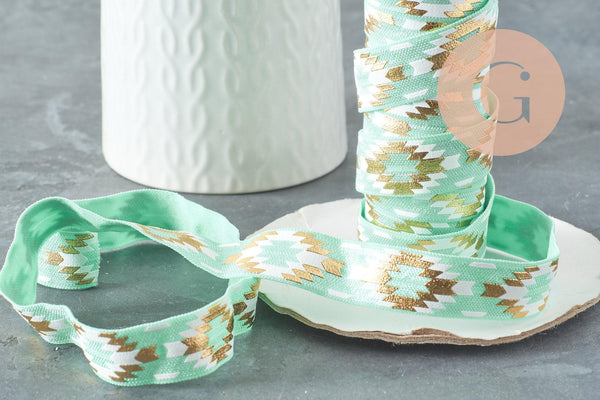 EP-Ruban élastique motif Aztèque vert or EFJF, fabrication bijoux,bracelet EVJF,ruban mariage,scrapbooking,16mm,1 mètre-G1850