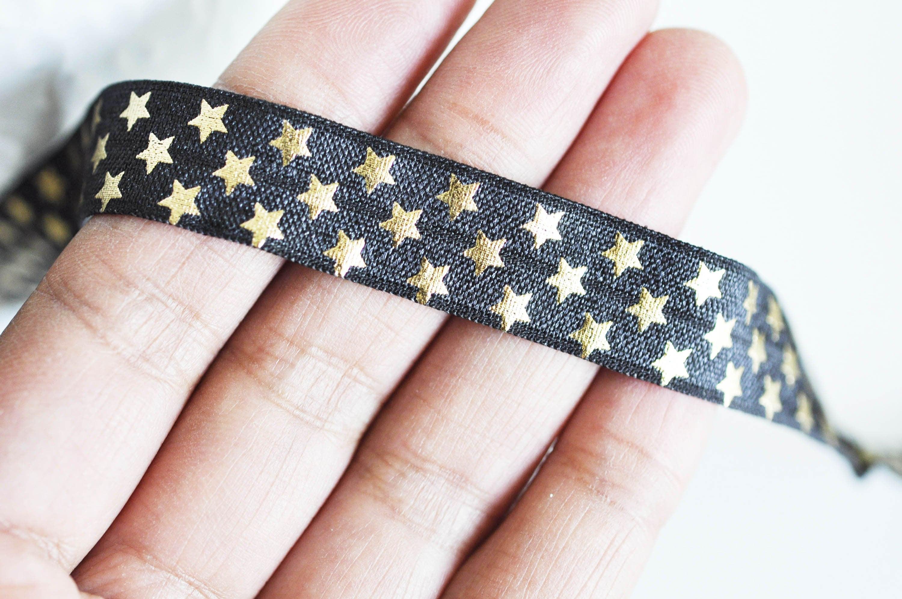 EP Ruban élastique noir et or étoiles, bracelet EVJF,16mm,1 mètre x1 G1758