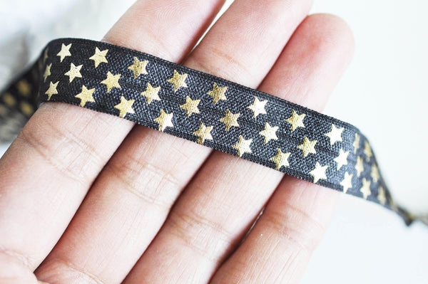 EP Ruban élastique noir et or étoiles, bracelet EVJF,16mm,1 mètre x1 G1758