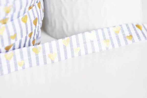 EP Ruban élastique rayé gris coeur or EFJF, fabrication bijoux, bracelet EVJF,ruban mariage,fourniture créative,scrapbooking,16mm,1 mètre-G1582