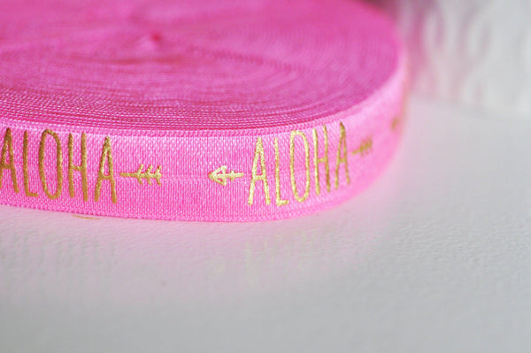 EP Ruban élastique rose or ALOHA EFJF, fabrication bijoux,bracelet EVJF,ruban mariage,scrapbooking,16mm, longueur 1 mètre-G874