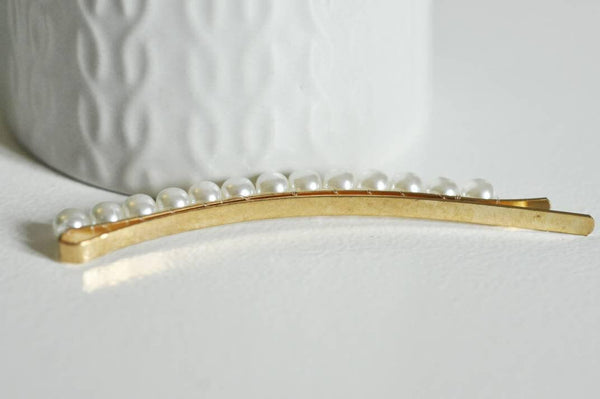 EP Support de barrette imitation perle eau douce fer doré 85mm, x1 (G2103)