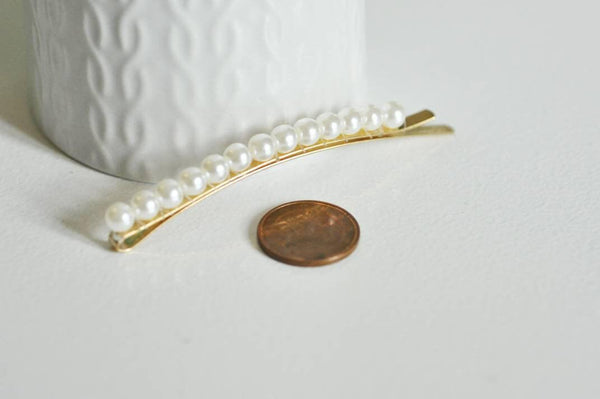 EP Support de barrette imitation perle eau douce fer doré 85mm, x1 (G2103)